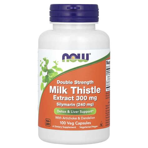 NOW Foods Milk Thistle Extract Double Strength 300 Mg 100 Veg Capsules