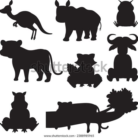 Group Wild Animals Depicted Simple Silhouette Stock Vector (Royalty ...