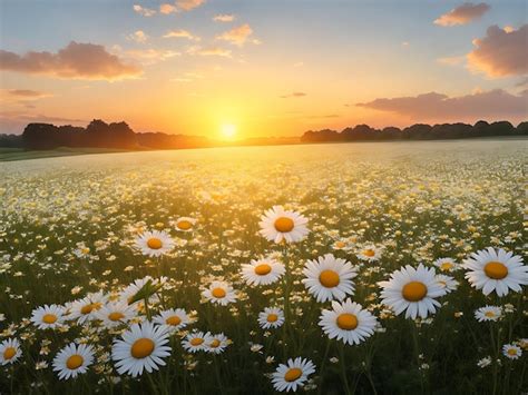 Premium AI Image | A wonderful field of daisies at sunrise