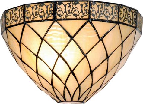 LumiLamp Wandlamp Tiffany 30x15x20 Cm Beige Bruin Metaal Glas Muurlamp