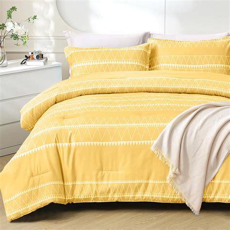 Wongs Bedding Yellow Comforter Set King Boho Reversible Bedding Set 3 Pieces 1