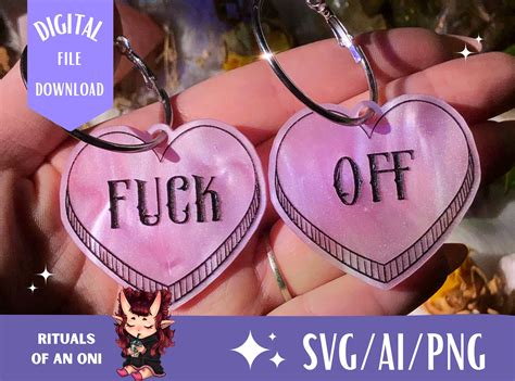 Fuck Off Heart Earrings SVG Laser Cut File Earring Svg File Dark Humor SVG Laser Ready File