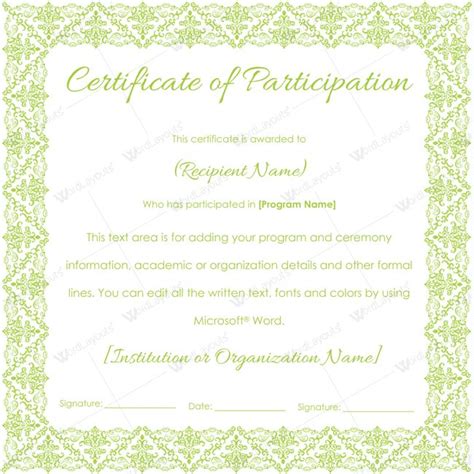 Certificate Of Participation 06 Word Layouts