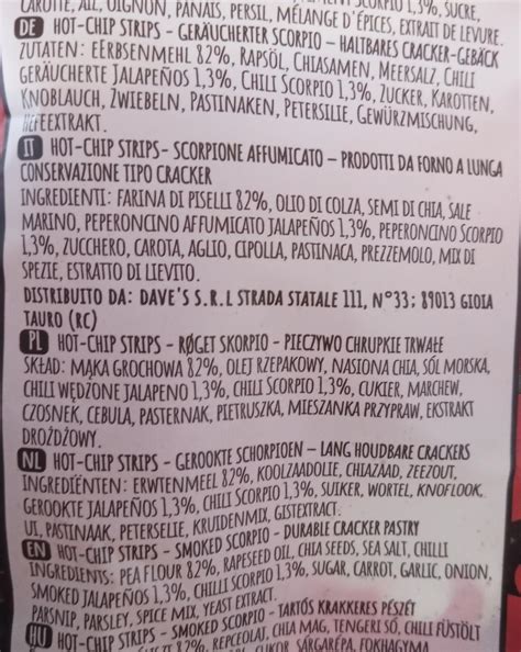 Chilli strips Hot Chip kalorie kJ i wartości odżywcze Dine Fit pl