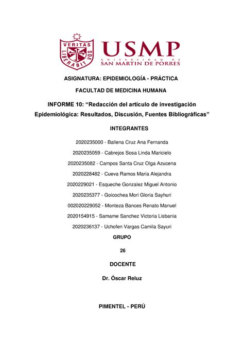 Informe S Epidemiolog A Pr Ctica Asignatura Epidemiolog A