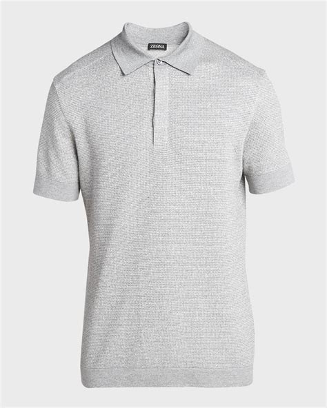 Zegna Mens Cotton Linen Jacquard Polo Shirt Neiman Marcus