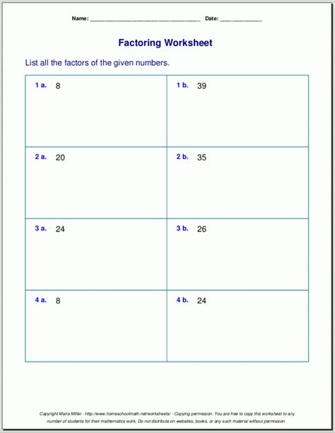 Prime Factorization Division Method Worksheets