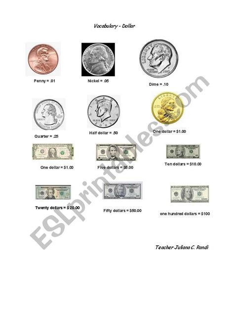 Vocabulary About Money American Dollars And Cents Esl Worksheet By Jucr