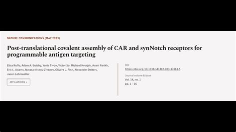 Post Translational Covalent Assembly Of Car And Synnotch Receptors For