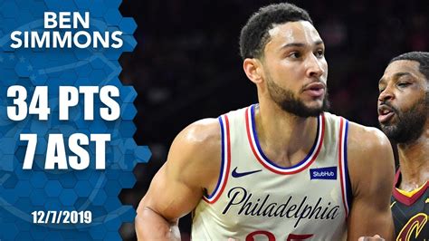 Ben Simmons Hits 2nd Nba 3 Pointer Scoring 34 For 76ers Vs Cavaliers 2019 20 Nba Highlights