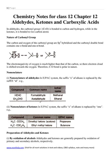 Chemistry Notes For Class 12 Chapter 12 Aldehydes Ketones And