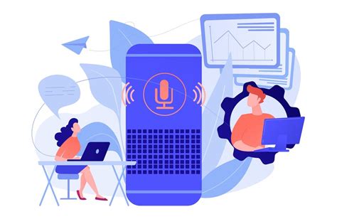 Умная колонка используется офисными работниками. Умный офисный ...