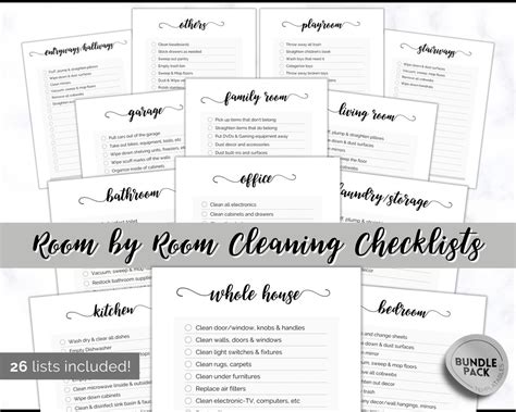 Cleaning Checklist, Printable Room by Room Cleaning Cards, Family & Kids Cleaning Schedule ...