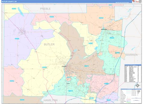 Butler County, OH Wall Map Color Cast Style by MarketMAPS - MapSales