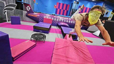 Blindfolded Trampoline Obstacle Course Youtube