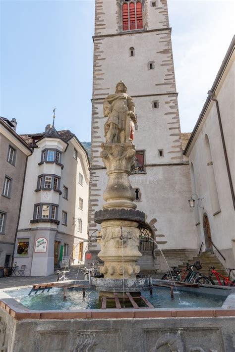 Saint Martins Water Fountain In Chur In Switzerland Editorial Stock