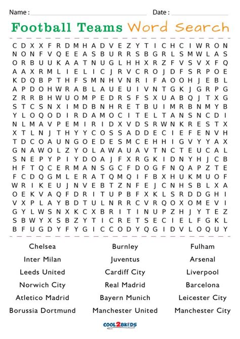 Football Word Search Printable