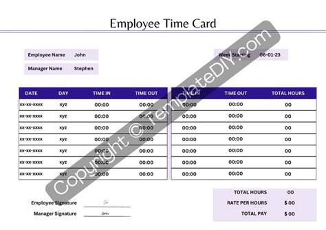 Employee Time Card Template Printable in PDF & Word | Card template ...