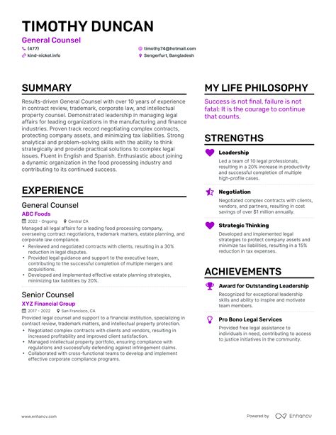 Successful General Counsel Resume Examples And Writing Tips For