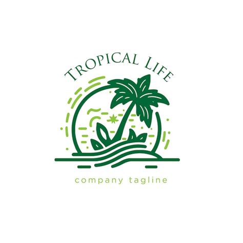 Plantilla De Logotipo De Playa Tropical Palmera Mar Olas Sol Y Palmeras