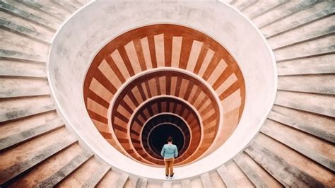 Premium Ai Image A Lone Figure Looking In Front Spiral Staircase