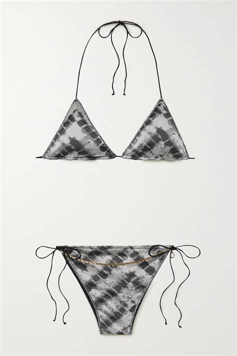 Oseree Safari Microkini Chain Embellished Metallic Stretch Jacquard Bikini In Gray Modesens
