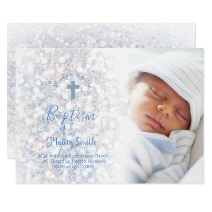 Baby Baptism FAUX Glitter Bokeh Background Invitation Invitations