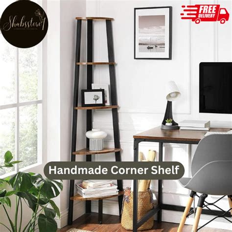 Tier Wooden Corner Shelf Industrial Style Tier Corner Shelf