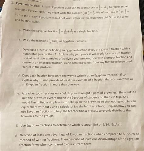 Solved ed): 2. Egyptian Fractions: Ancient Egyptians used | Chegg.com