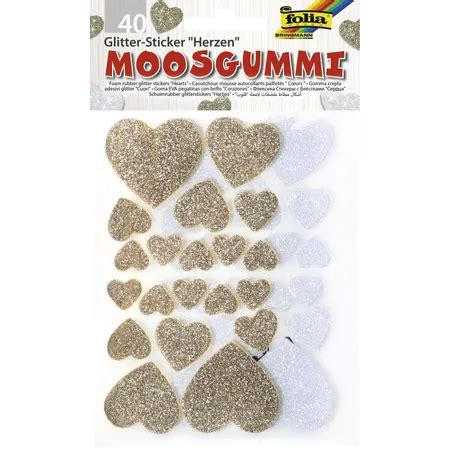 Folia Moosgummi Glitter Sticker Herzen Wei Und Gold Sortiert In