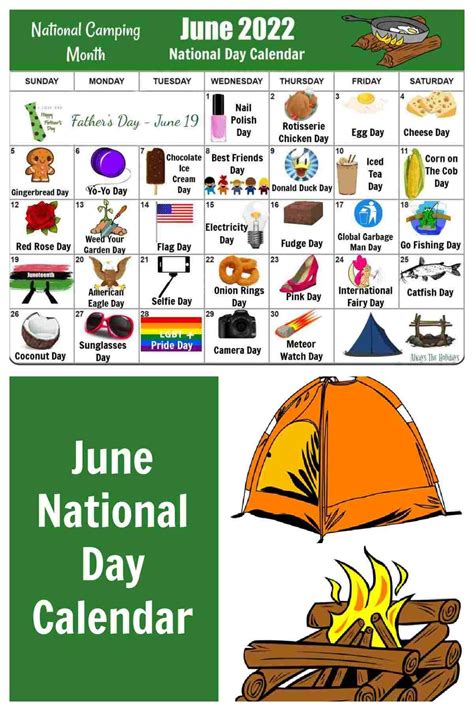 June Printable Calendar Of National Days Father S Day Camping And