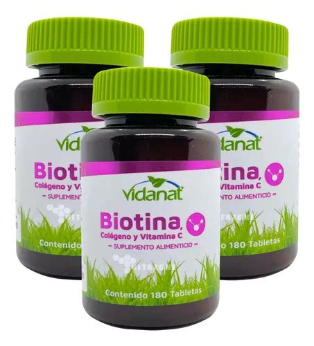 Biotina Colágeno Y Vitamina C 180 Tabletas Vidanat 3 Frasco Envío Gratis