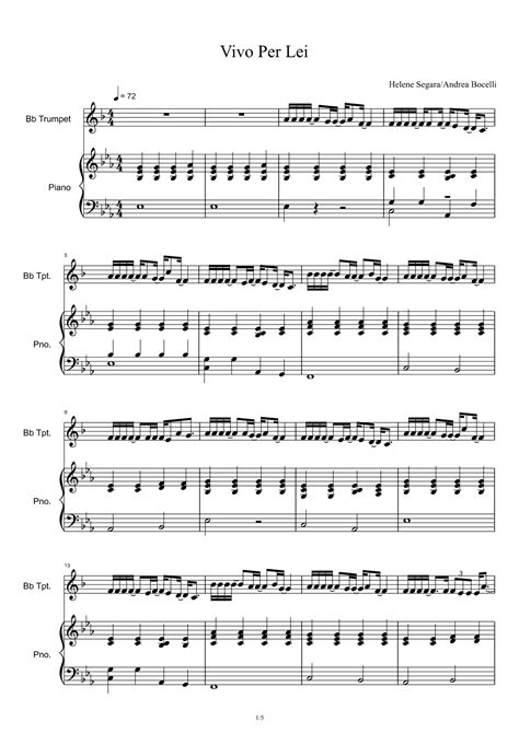 Vivo Per Lei Arr Andrea Bocelli Sheet Music Andrea Bocelli Piano