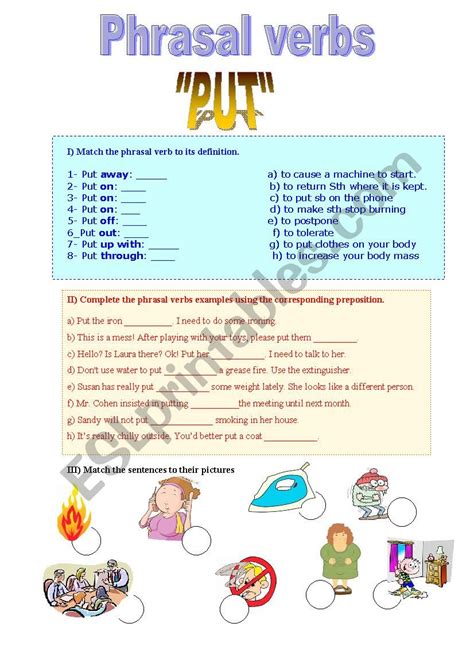 Phrasal Verb With Put Esl Worksheet By Lumetivier