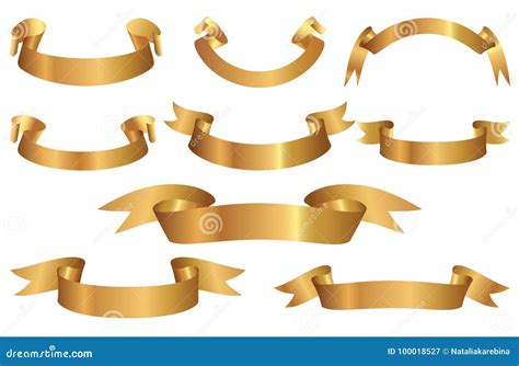 Set Of Elegant Golden Ribbons Vector Stock Vector Illustration Of