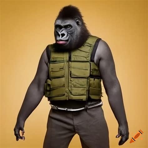 Gorilla Wearing Military Vest On Craiyon