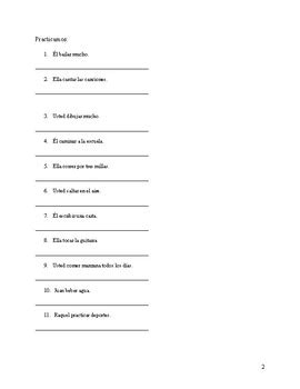 Spanish Verb Notes and Practice él ella Usted present tense TPT