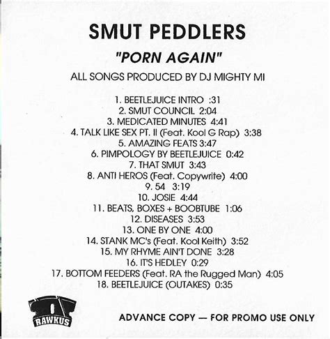 Olas Un Bekons Hip Hop Funk Blog Smut Peddlers Porn Again Album Promo Version 2001 CD