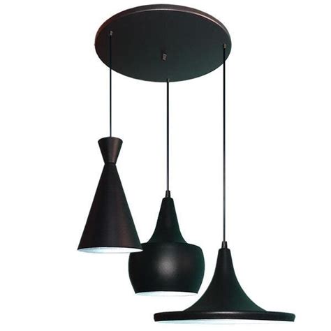 Lustre Pendente Trio Estilo Tom Dixon Preto Fosco MadeiraMadeira