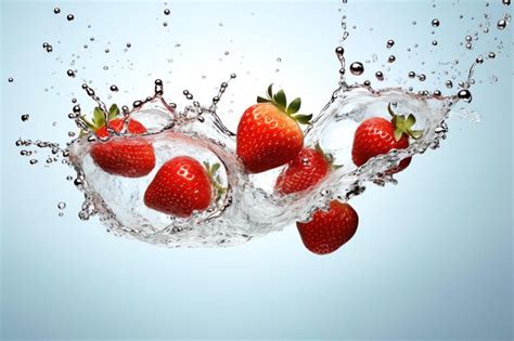 Premium Ai Image Strawberries Falling Into Water With Bubbles