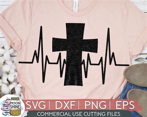 Cross Heartbeat Svg Eps Dxf Png Files For Cutting Machines Etsy