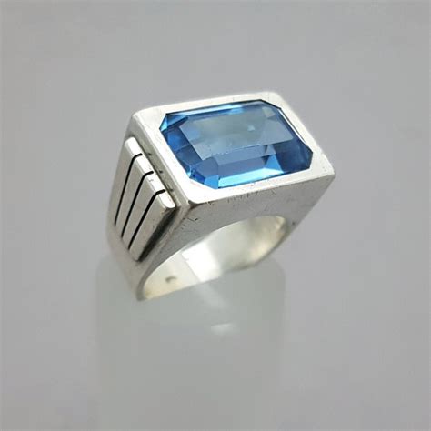 Zonder Minimumprijs Zware Art Deco Blauwe Spinel Getest Ring