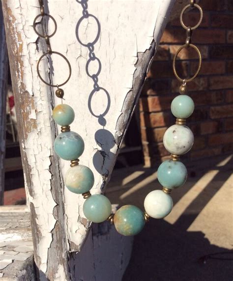 Items Similar To Amazonite Antique Brass Necklace On Etsy