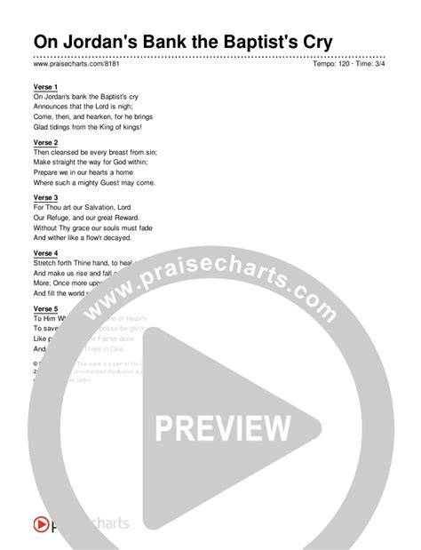 On Jordan S Bank The Baptist S Cry Chords PDF Traditional Hymn