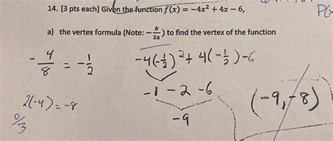 Solved 14 [ 3 Pts Each] Given The Function F X −4x2 4x−6