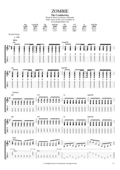 Tablature Zombie De The Cranberries Guitar Pro Guitare Rythmique Par Play Guitar Hits