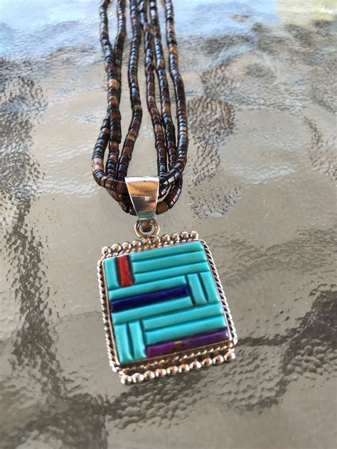 Turquoise Mosaic And Heishi Multi Strand Necklace Native American