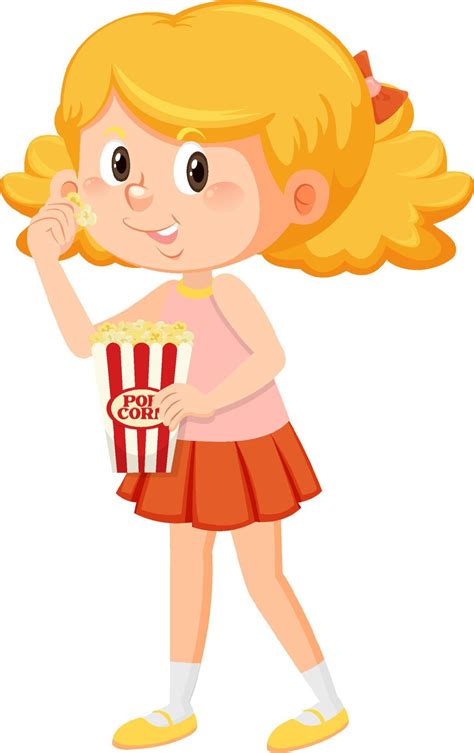 Cute Girl Eating Popcorn Vector Art At Vecteezy