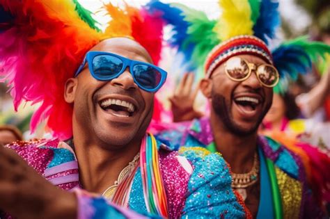 Una Pareja Feliz Bailando En El Desfile Del Orgullo Gay LGBTQ En Sao Paulo Foto Premium