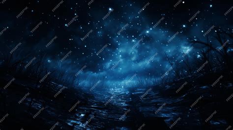 Premium Photo | Fantasy landscape with a starry night sky and a dark forest